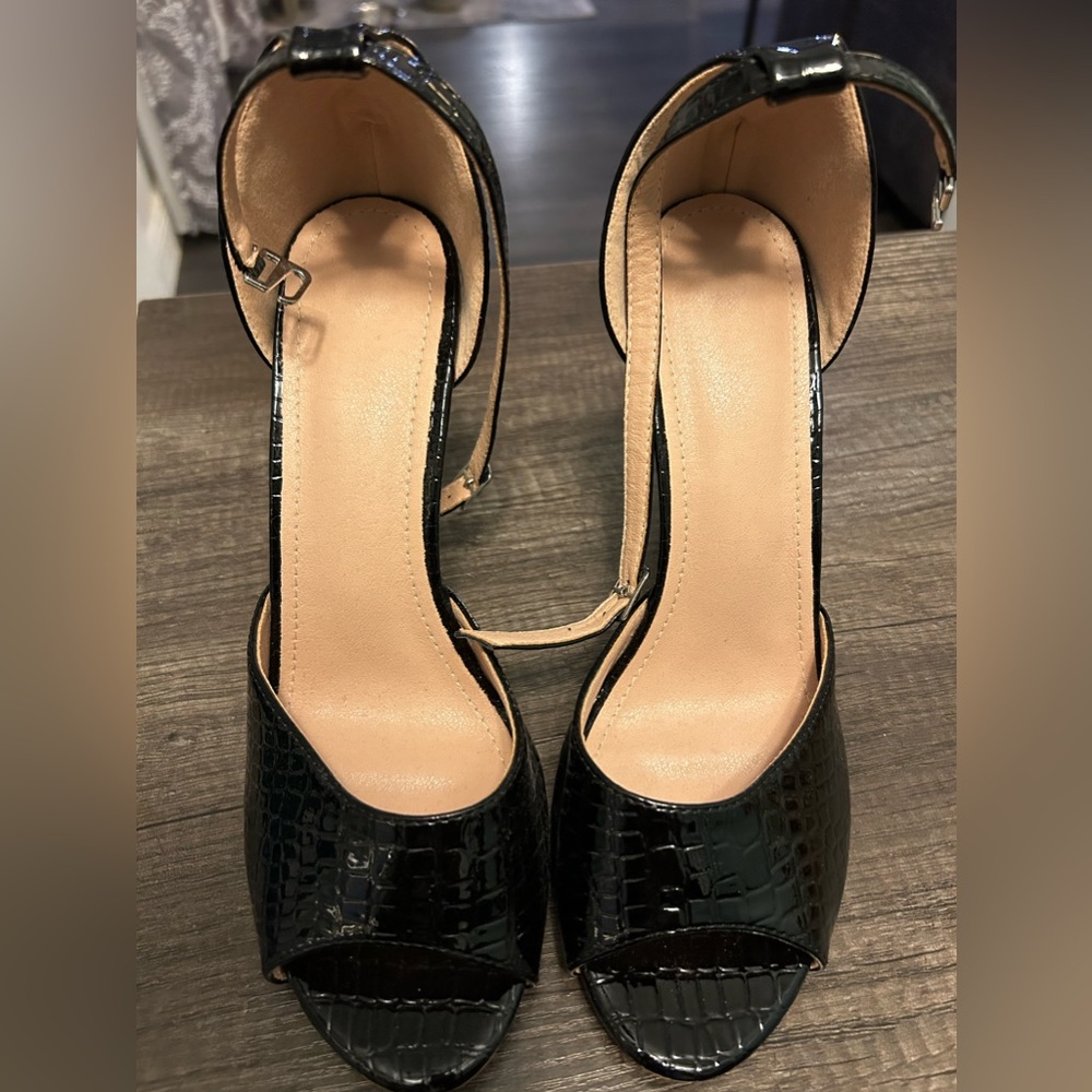 Black snake print high heels with strap size 9